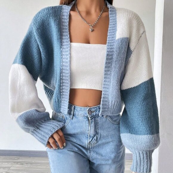 Multicolor Casual Women's Colorblock Drop Shoulder Duster Cardigan - Picture 4 of 7